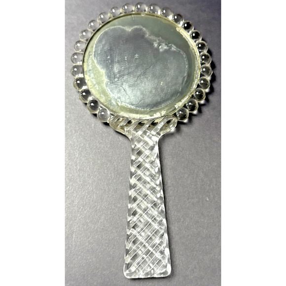 Antique Pressed Glass Hand Mirror Bubble Clear Abstract Magnifying Vanity - Picture 4 of 12